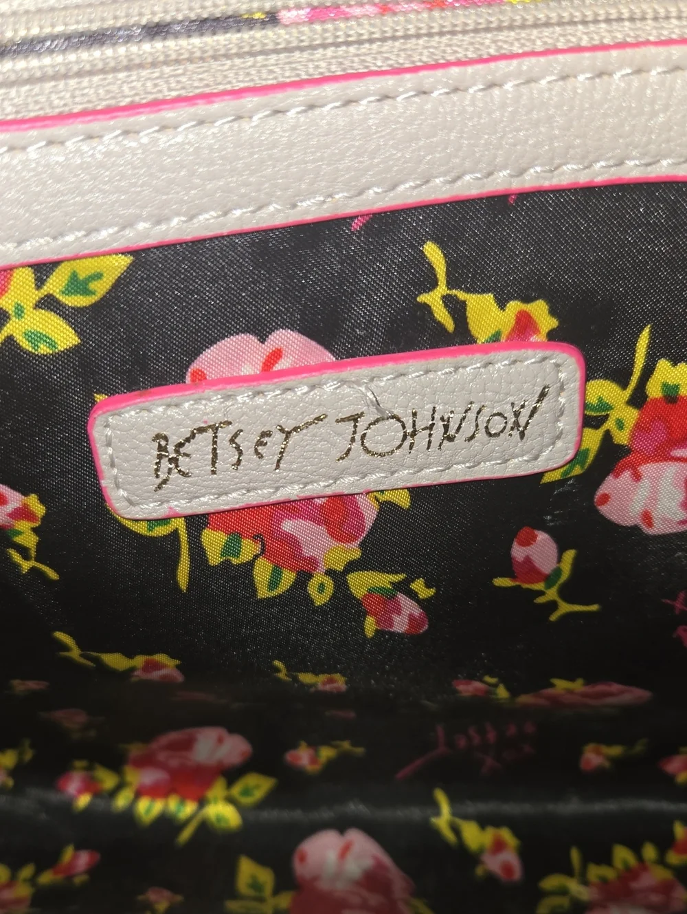 Luv Betsey Black Satchel with Pink Trim and Heart Bow Accent